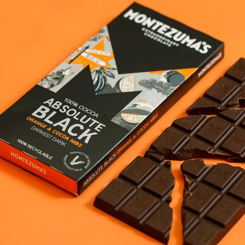 Absolute Black Chocolate 100% Cocoa with Coco Nibs and Orange 90g - Montezumas Chocolate - Chocolate Bar - Montezumas Chocolate