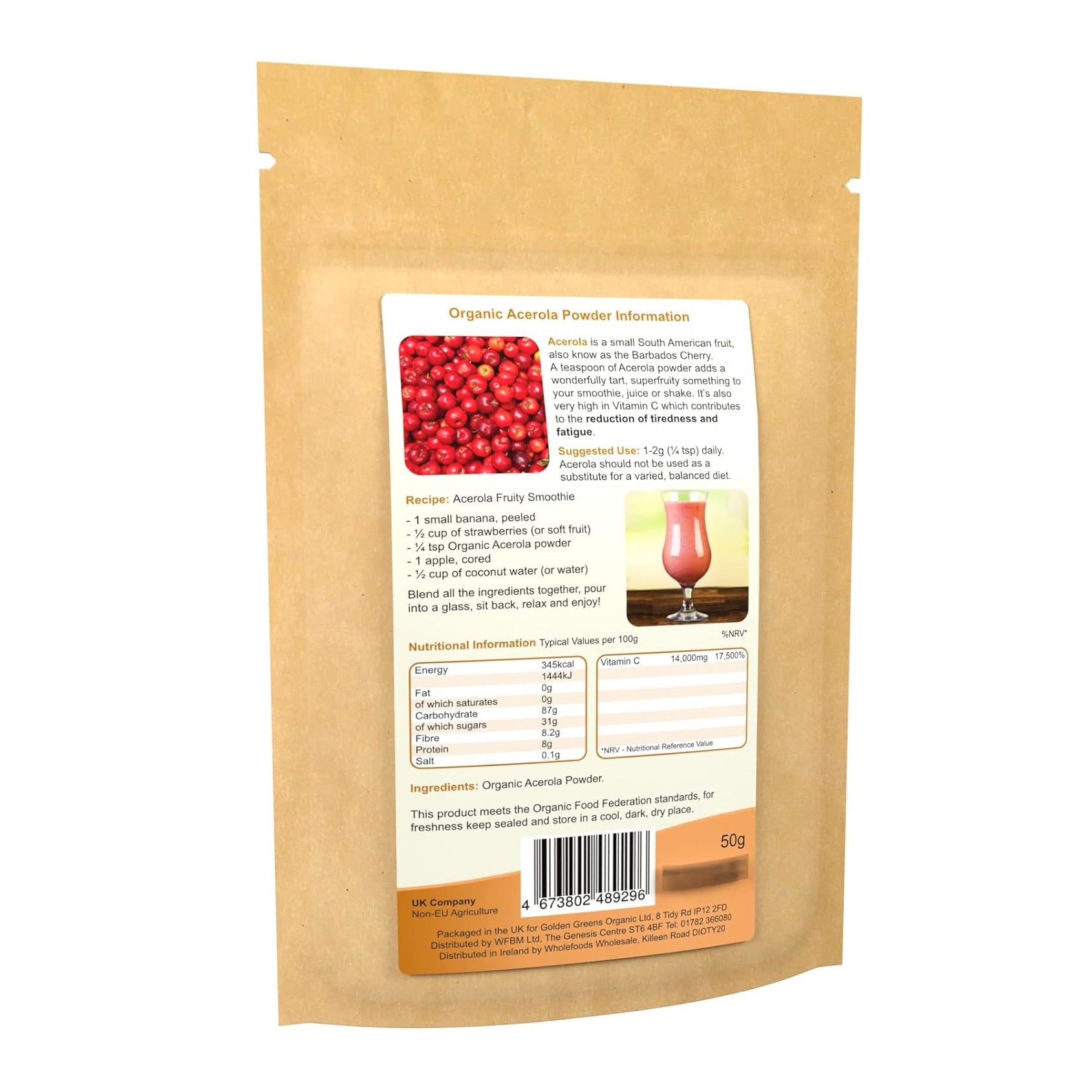 Acerola Powder 50g - Golden Greens Organic - Botanical & Food Supplements - Eco Natural Products