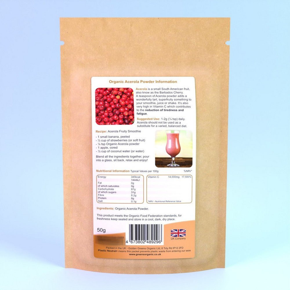 Acerola Powder 50g - Golden Greens Organic - Botanical & Food Supplements - Eco Natural Products