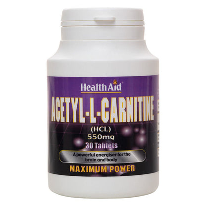 Acetyl - L - Carnitine 550mg 30 Tablets - HealthAid - Food Supplement - Eco Natural Products