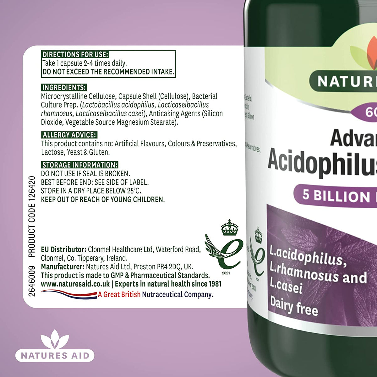 Acidophilus Complex 60 Capsules - Natures Aid - Vitamins & Supplements - Eco Natural Products