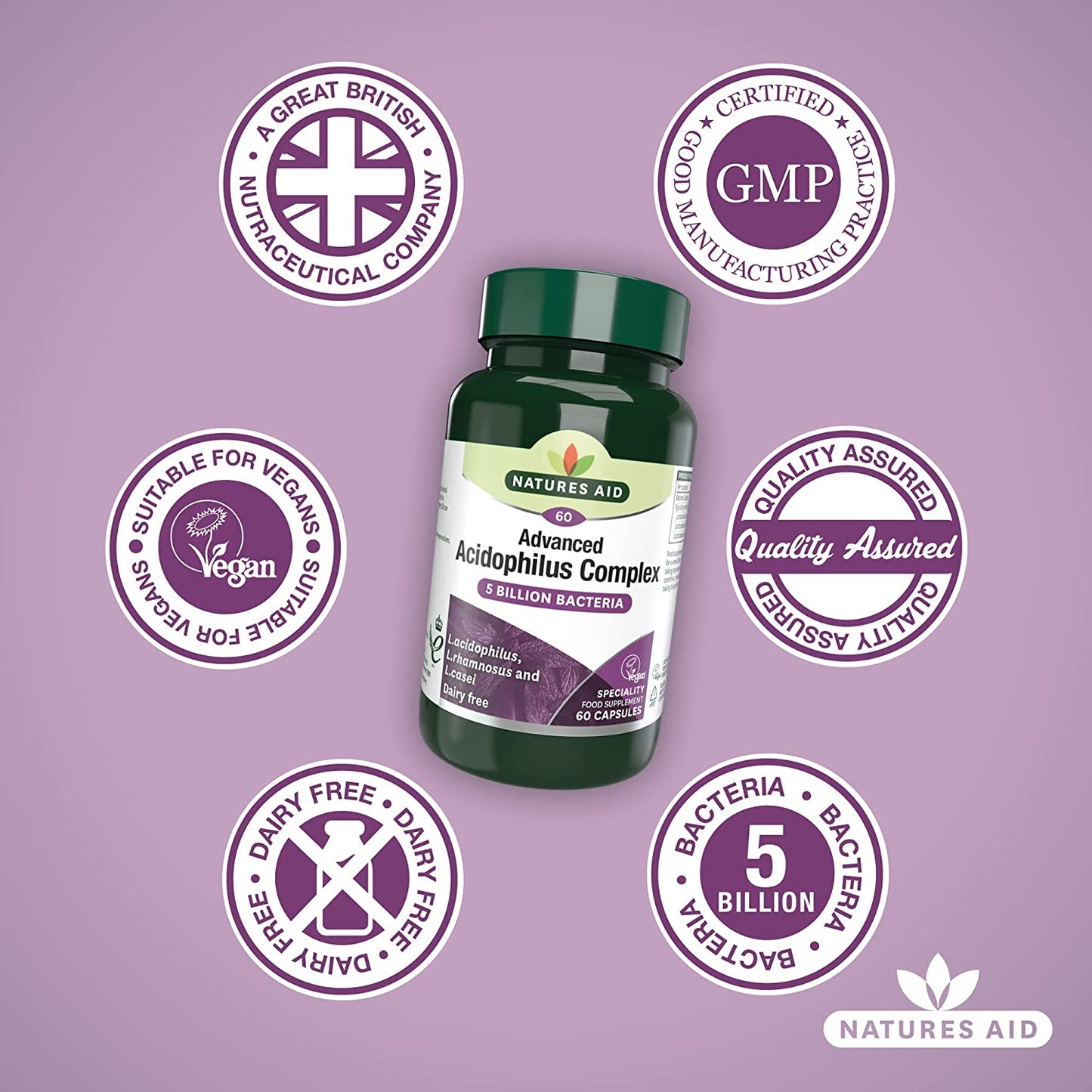 Acidophilus Complex 60 Capsules - Natures Aid - Vitamins & Supplements - Eco Natural Products