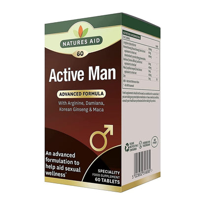 Active Man with Arginine, Korean Ginseng and Maca 60 Tablets - Natures Aid - Vitamins & Supplements - Eco Natural Products