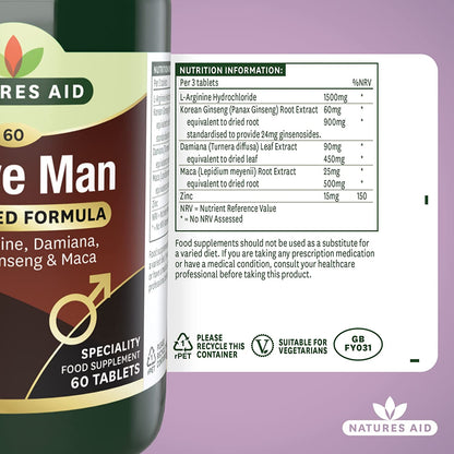 Active Man with Arginine, Korean Ginseng and Maca 60 Tablets - Natures Aid - Vitamins & Supplements - Eco Natural Products