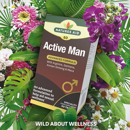 Active Man with Arginine, Korean Ginseng and Maca 60 Tablets - Natures Aid - Vitamins & Supplements - Eco Natural Products