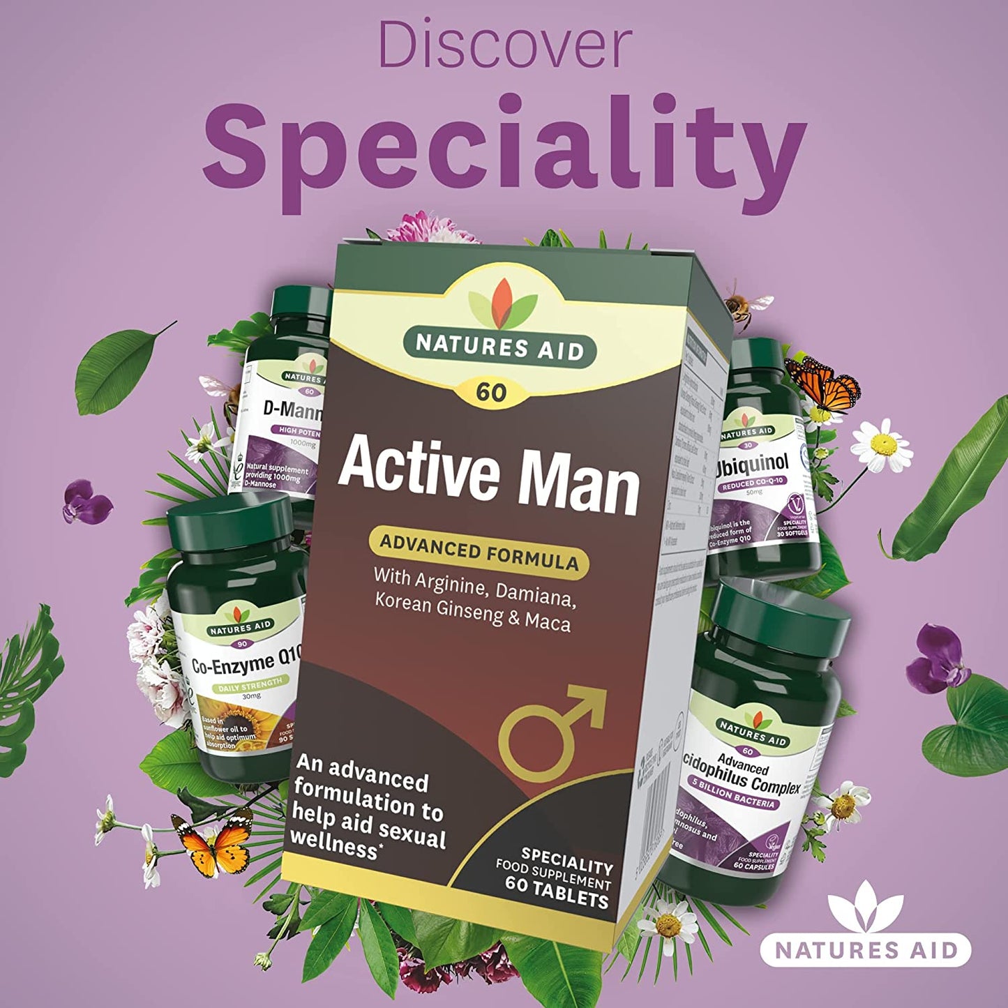 Active Man with Arginine, Korean Ginseng and Maca 60 Tablets - Natures Aid - Vitamins & Supplements - Eco Natural Products