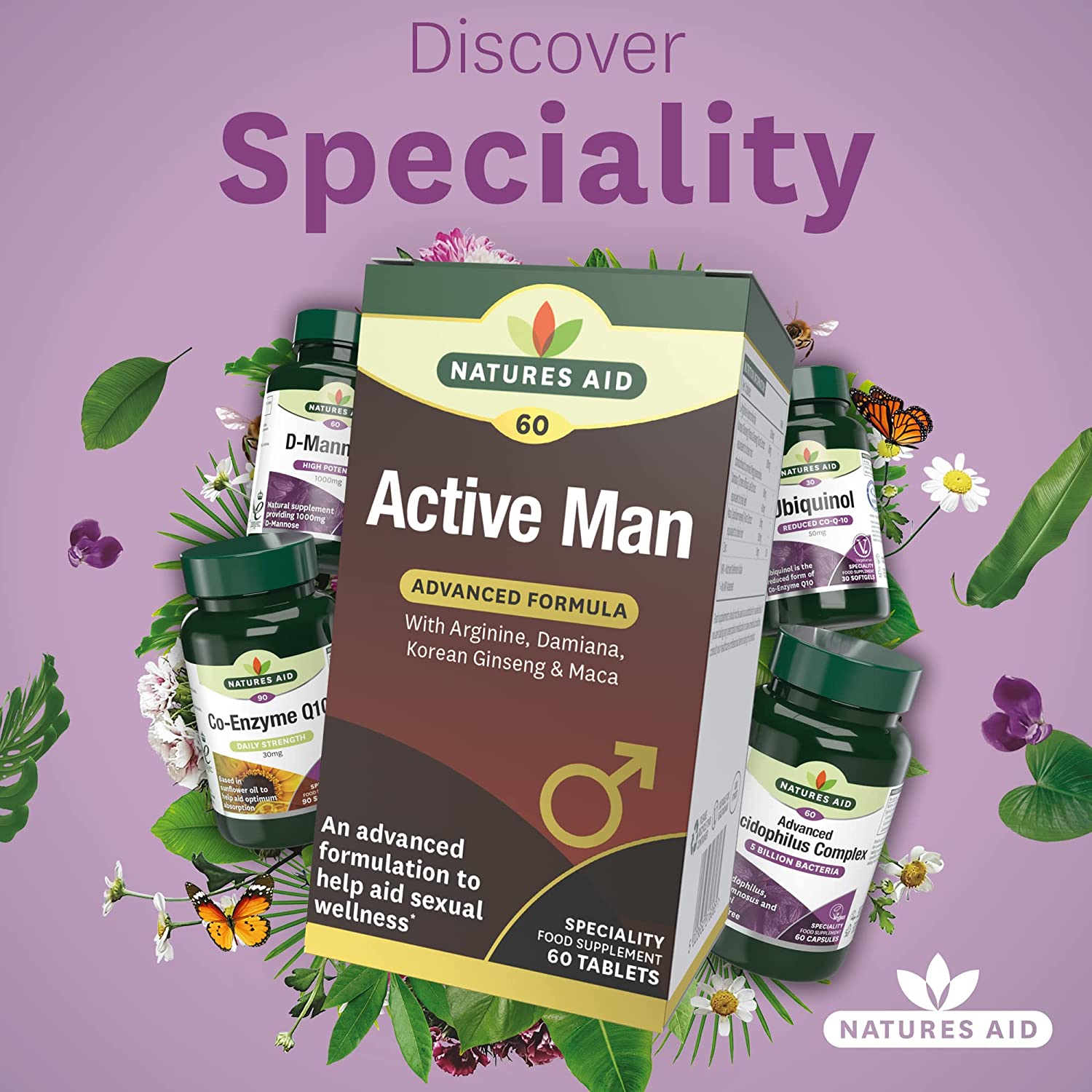 Active Man with Arginine, Korean Ginseng and Maca 60 Tablets - Natures Aid - Vitamins & Supplements - Eco Natural Products