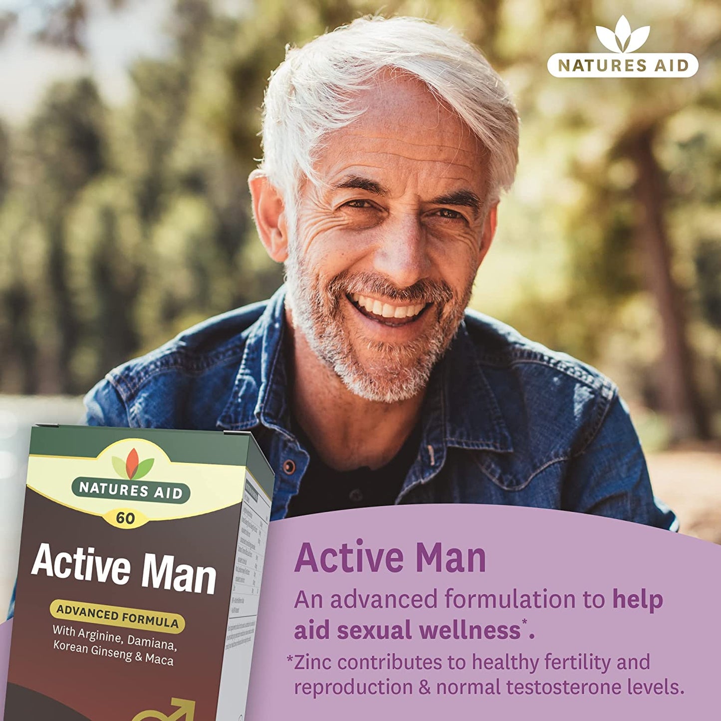 Active Man with Arginine, Korean Ginseng and Maca 60 Tablets - Natures Aid - Vitamins & Supplements - Eco Natural Products