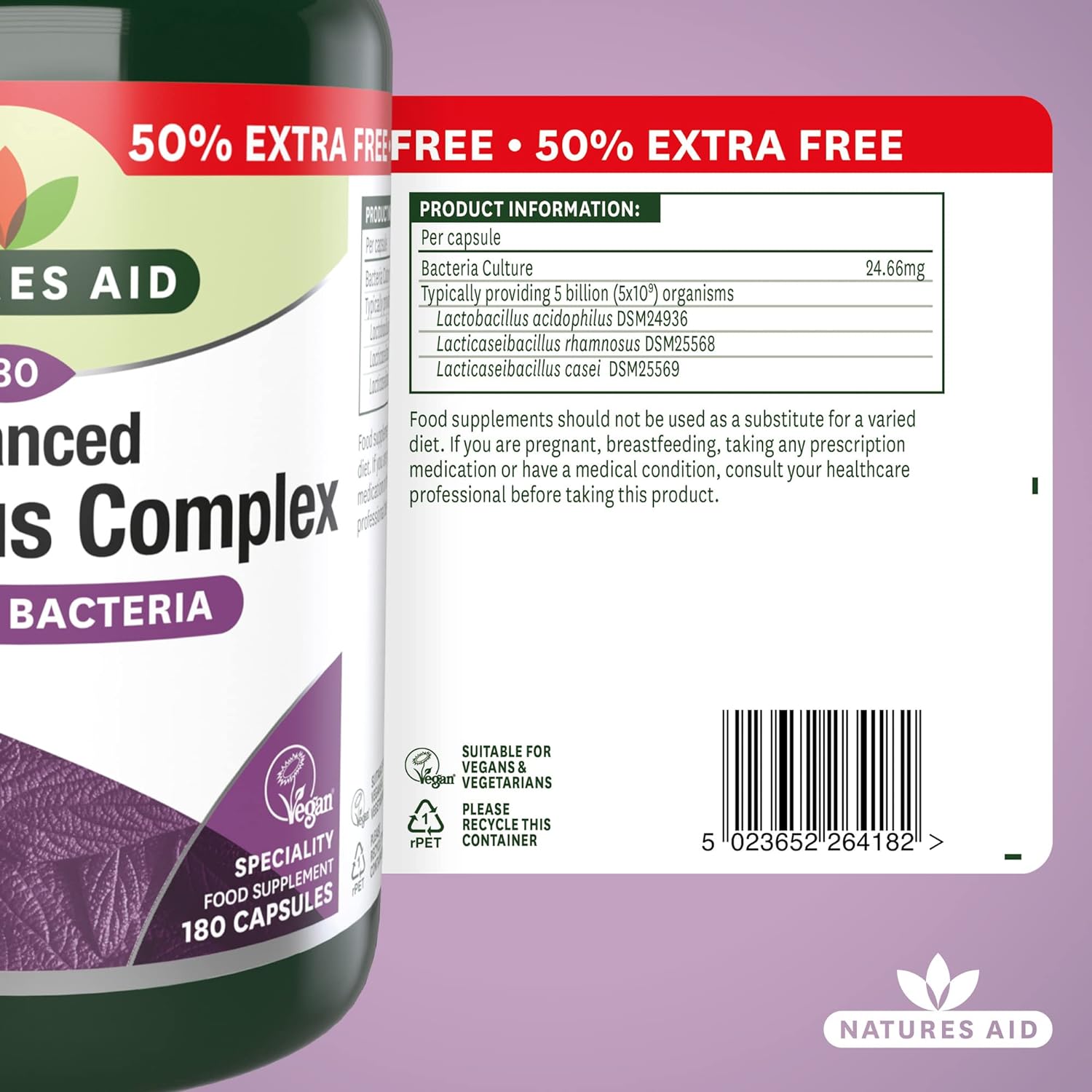 Advanced Acidophilus Complex 5 Billion Bacteria 180 Capsules - Eco Natural Products - Natures Aid - Vitamins & Supplements