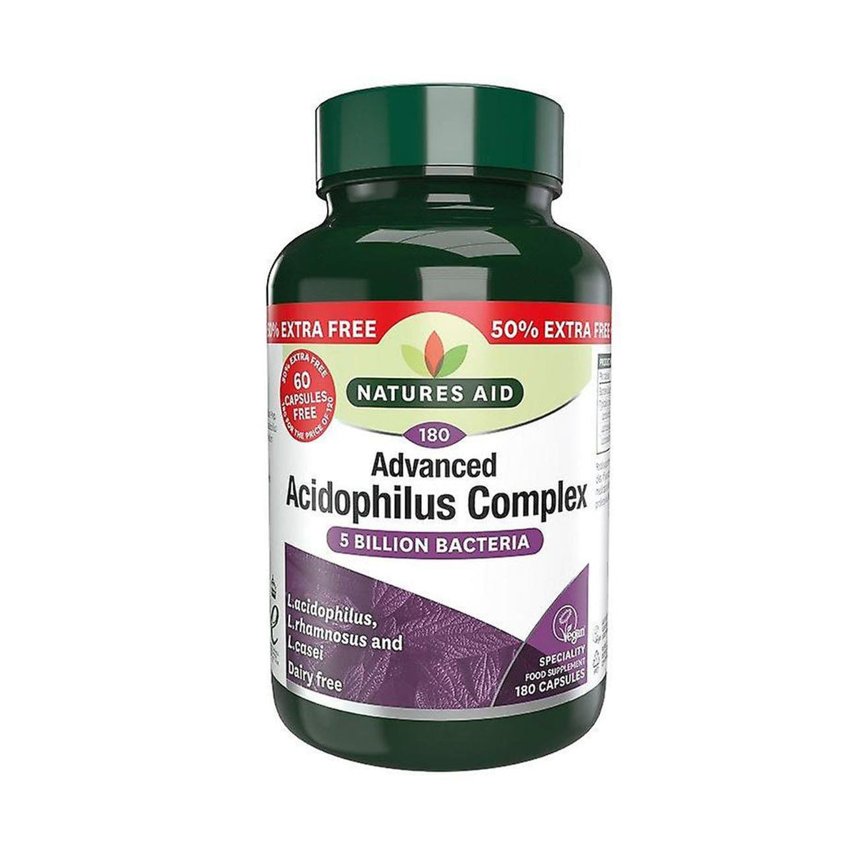 Advanced Acidophilus Complex 5 Billion Bacteria 180 Capsules - Natures Aid - Vitamins & Supplements - Eco Natural Products