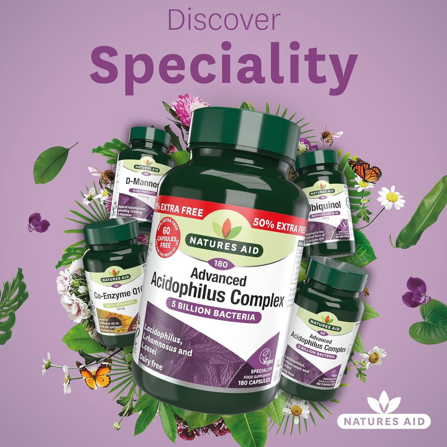 Advanced Acidophilus Complex 5 Billion Bacteria 180 Capsules - Natures Aid - Vitamins & Supplements - Eco Natural Products