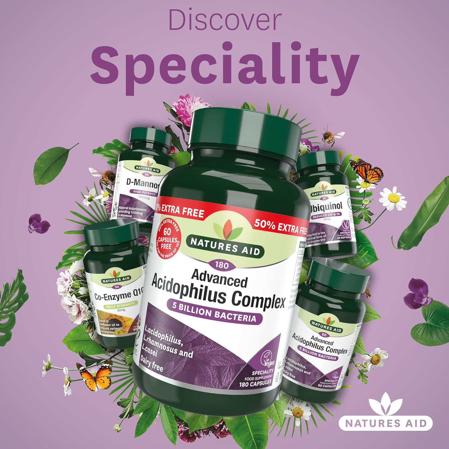 Advanced Acidophilus Complex 5 Billion Bacteria 180 Capsules - Natures Aid - Vitamins & Supplements - Eco Natural Products