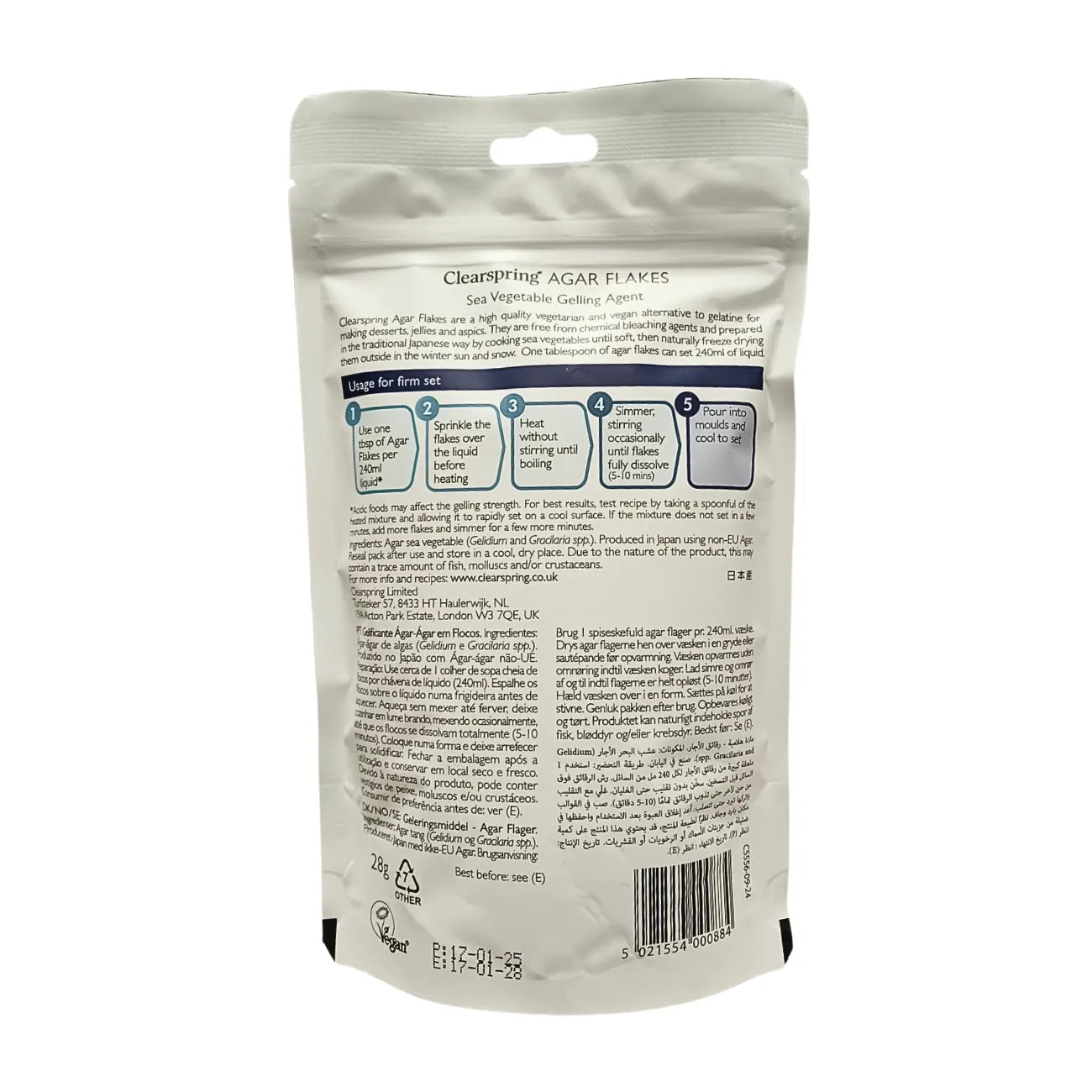 Agar Flakes Sea Vegetables Gelling Agent 28g - Clearspring - Cooking Starch - Clearspring