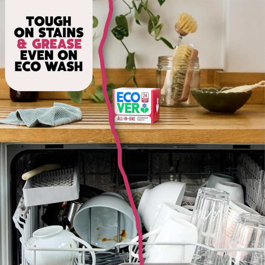 All in One New Plastic Free Dishwasher Tablets 24's - Ecover - Dish Detergent & Soap - Eco Natural Products