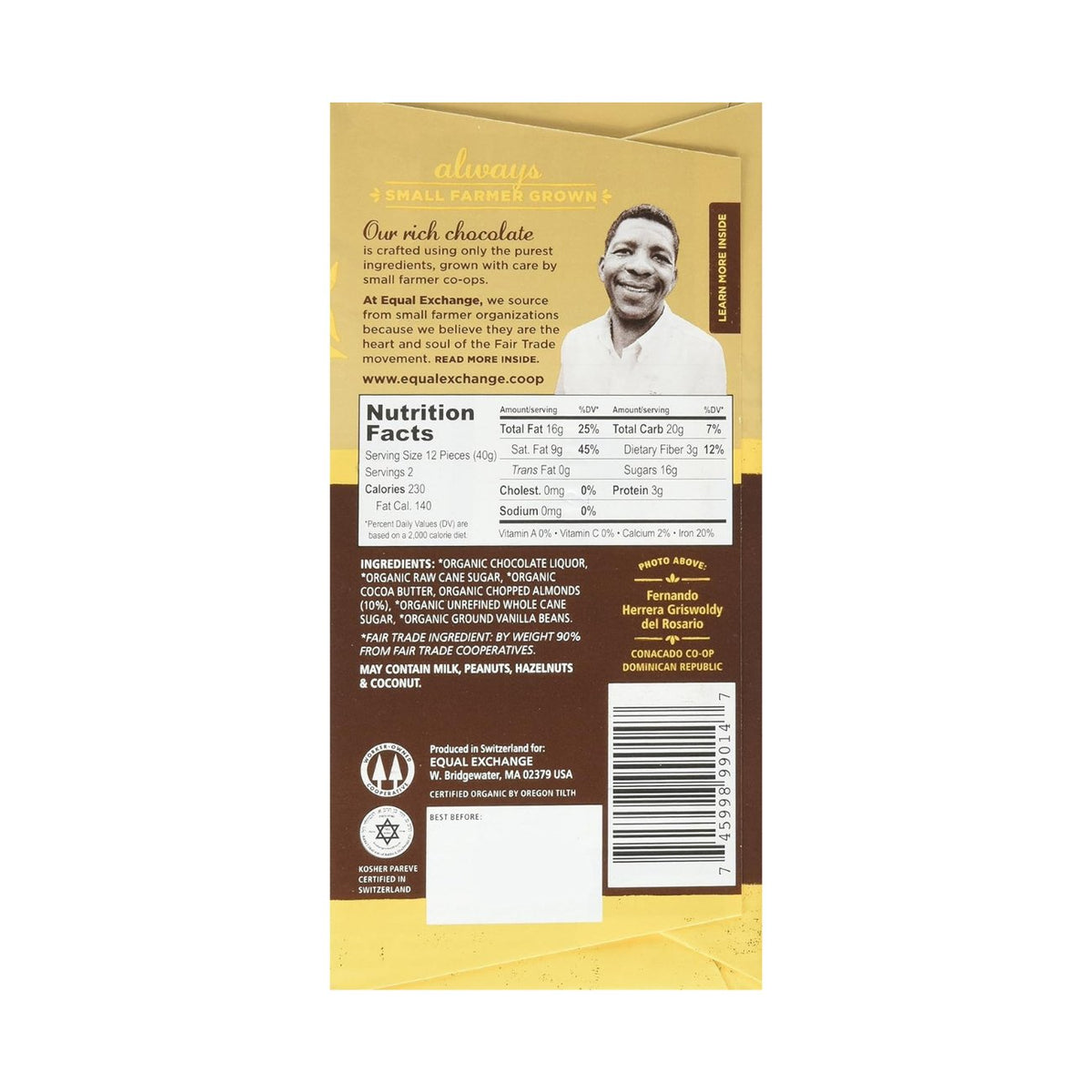 Almond Dark Chocolate Bar 100g - Equal Exchange - Chocolate - Eco Natural Products