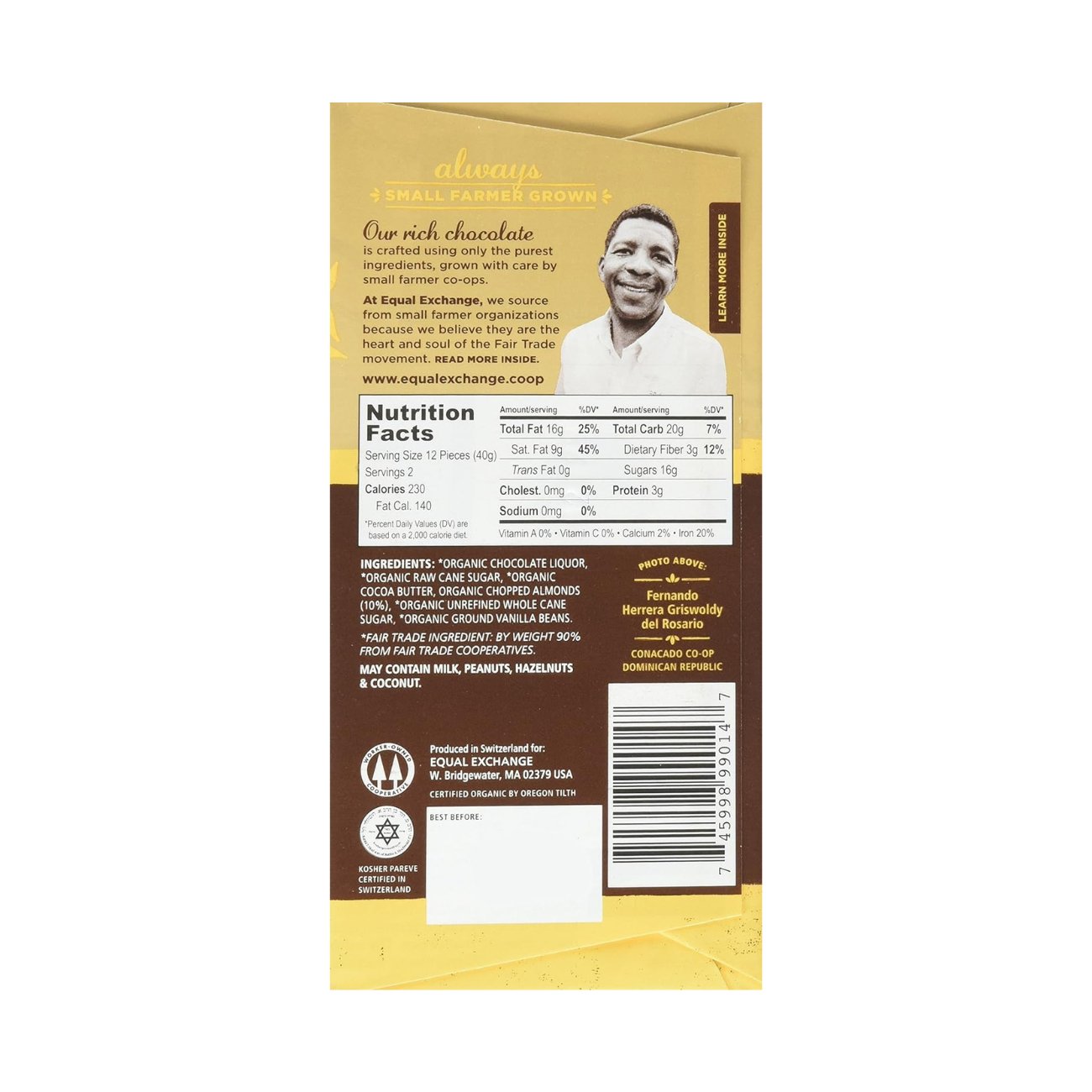 Almond Dark Chocolate Bar 100g - Equal Exchange - Chocolate - Eco Natural Products