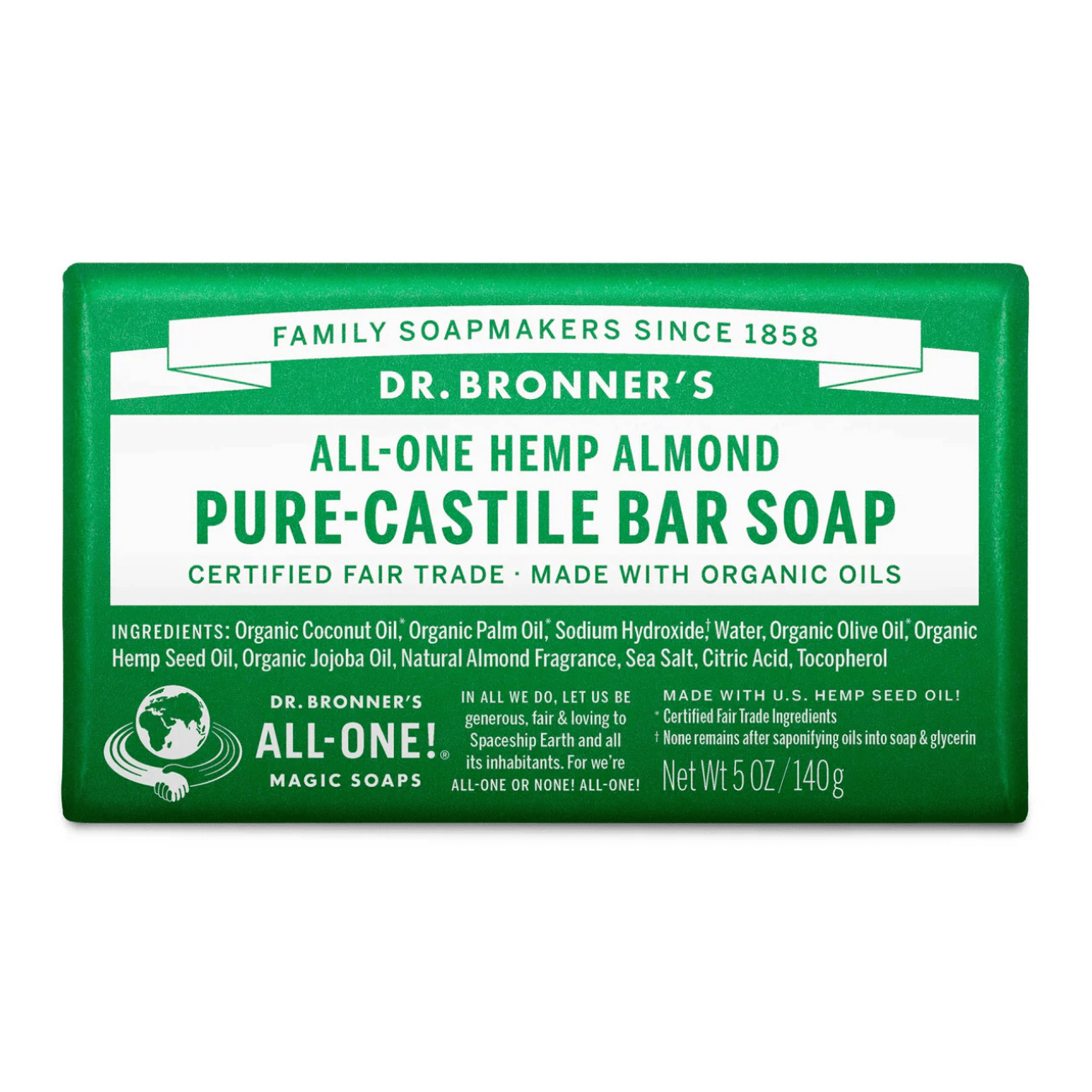Almond Pure - Castile Bar Soap 140g - Dr. Bronner - Bar Soap - Eco Natural Products