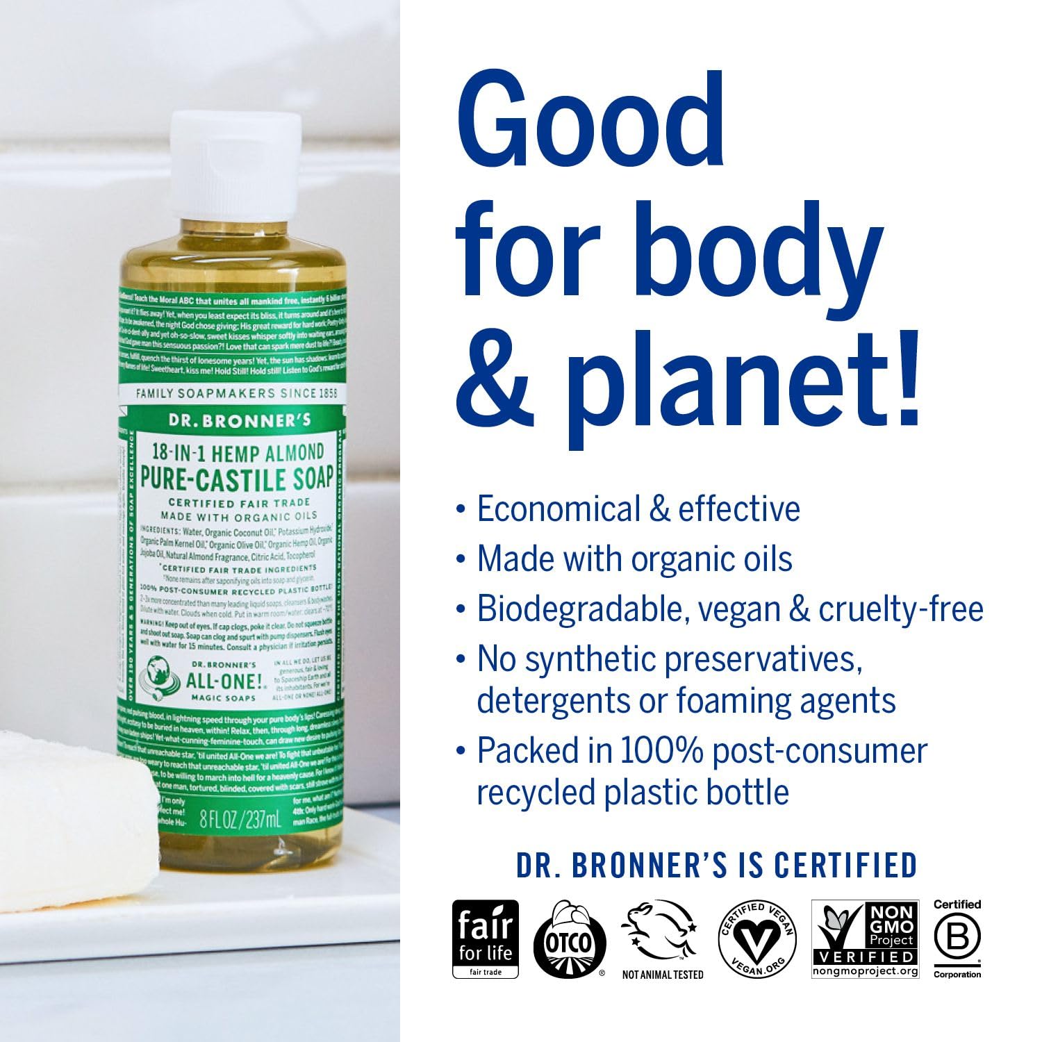 Almond Pure - Castile Liquid Soap 473ml - Eco Natural Products - Dr. Bronner - Liquid Soap