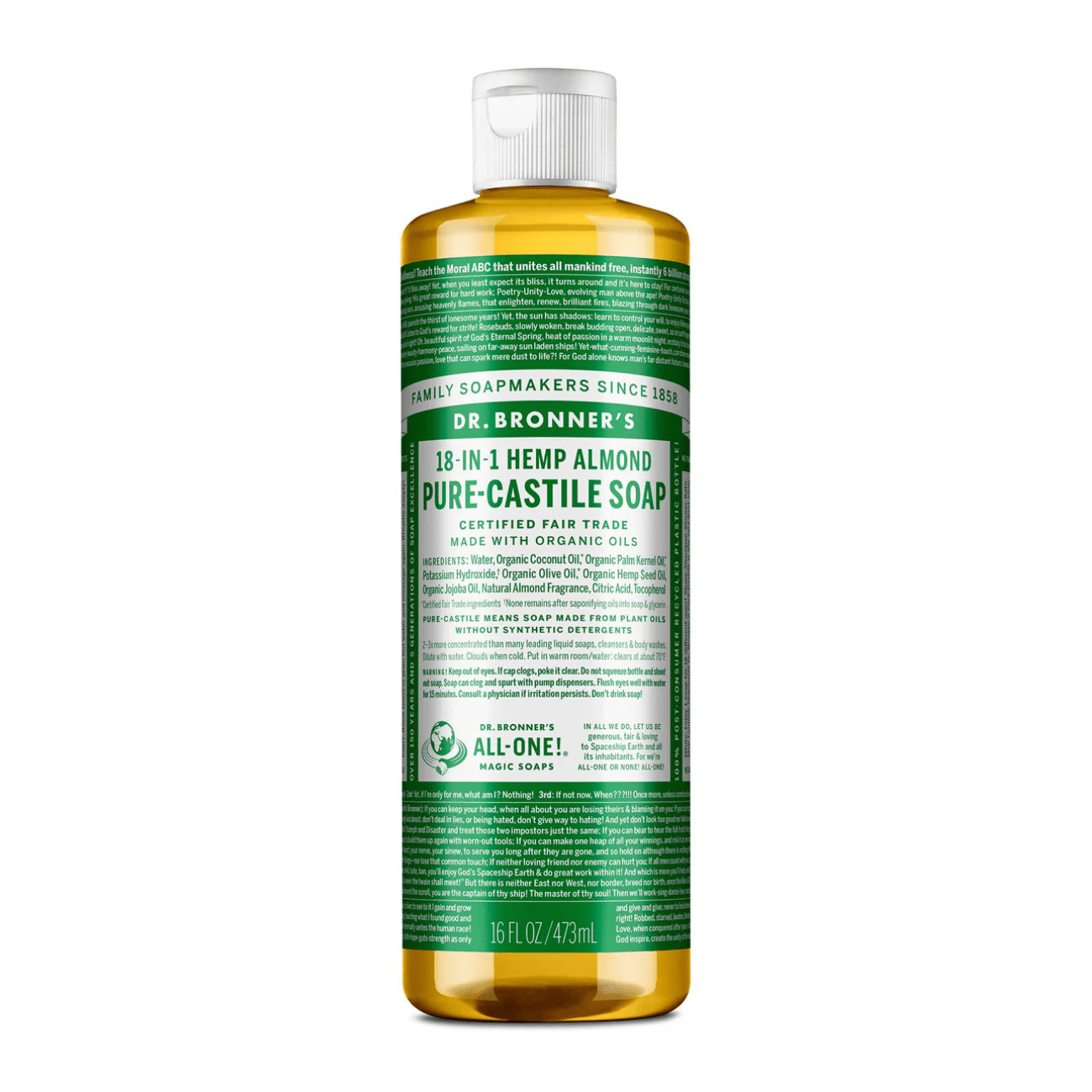 Almond Pure - Castile Liquid Soap 473ml - Dr. Bronner - Liquid Soap - Eco Natural Products