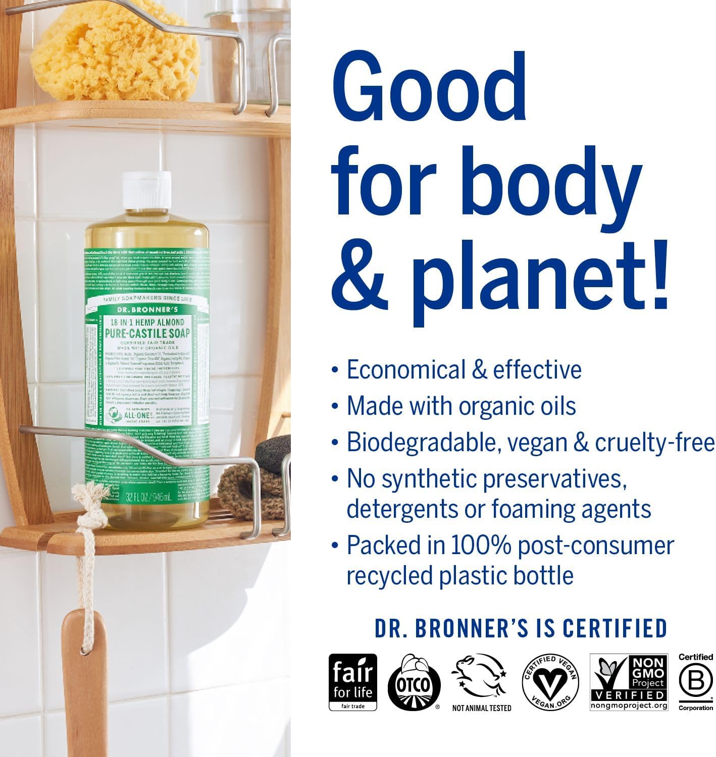 Almond Pure - Castile Liquid Soap 946ml - Dr. Bronner - Liquid Soap - Eco Natural Products