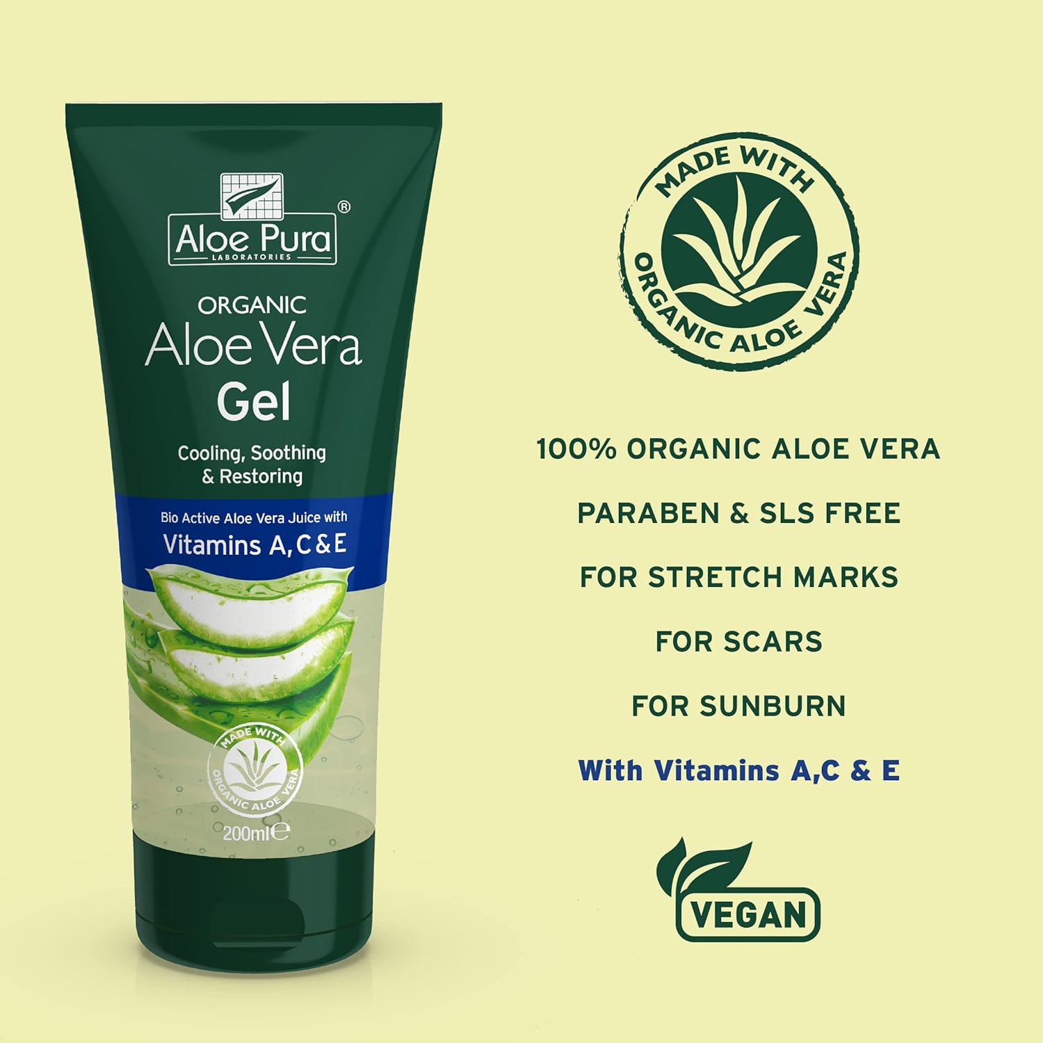 Aloe Vera Gel & Vitamin A C & E 200ml - Aloe Pura - Gel - Eco Natural Products