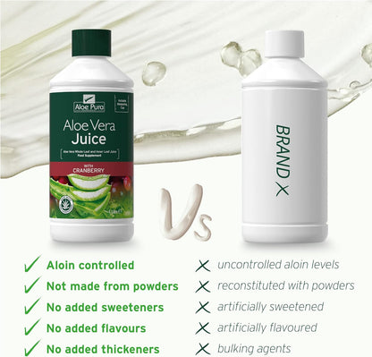 Aloe Vera Juice Cranberry 1L - Aloe Pura - Liquid Food Supplement - Eco Natural Products