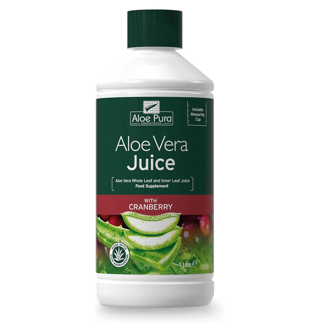 Aloe Vera Juice Cranberry 1L - Aloe Pura - Liquid Food Supplement - Eco Natural Products