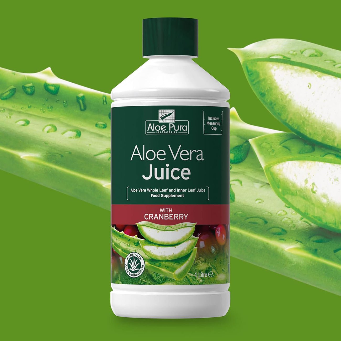 Aloe Vera Juice Cranberry 1L - Aloe Pura - Liquid Food Supplement - Eco Natural Products