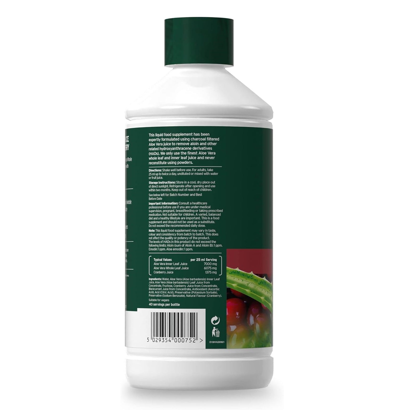 Aloe Vera Juice Cranberry 1L - Eco Natural Products - Aloe Pura - Liquid Food Supplement