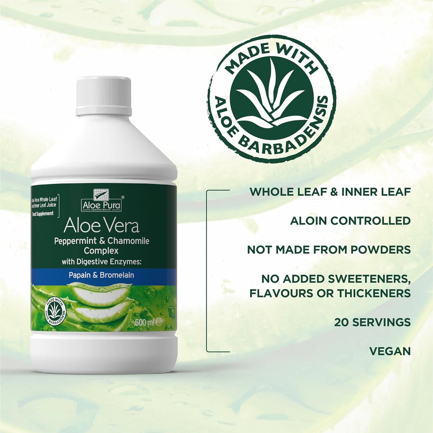 Aloe Vera Peppermint And Chamomile Complex 500ml - Aloe Pura - Liquid Food Supplement - Eco Natural Products