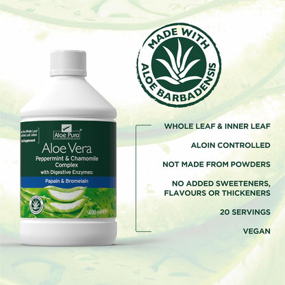 Aloe Vera Peppermint And Chamomile Complex 500ml - Aloe Pura - Liquid Food Supplement - Eco Natural Products