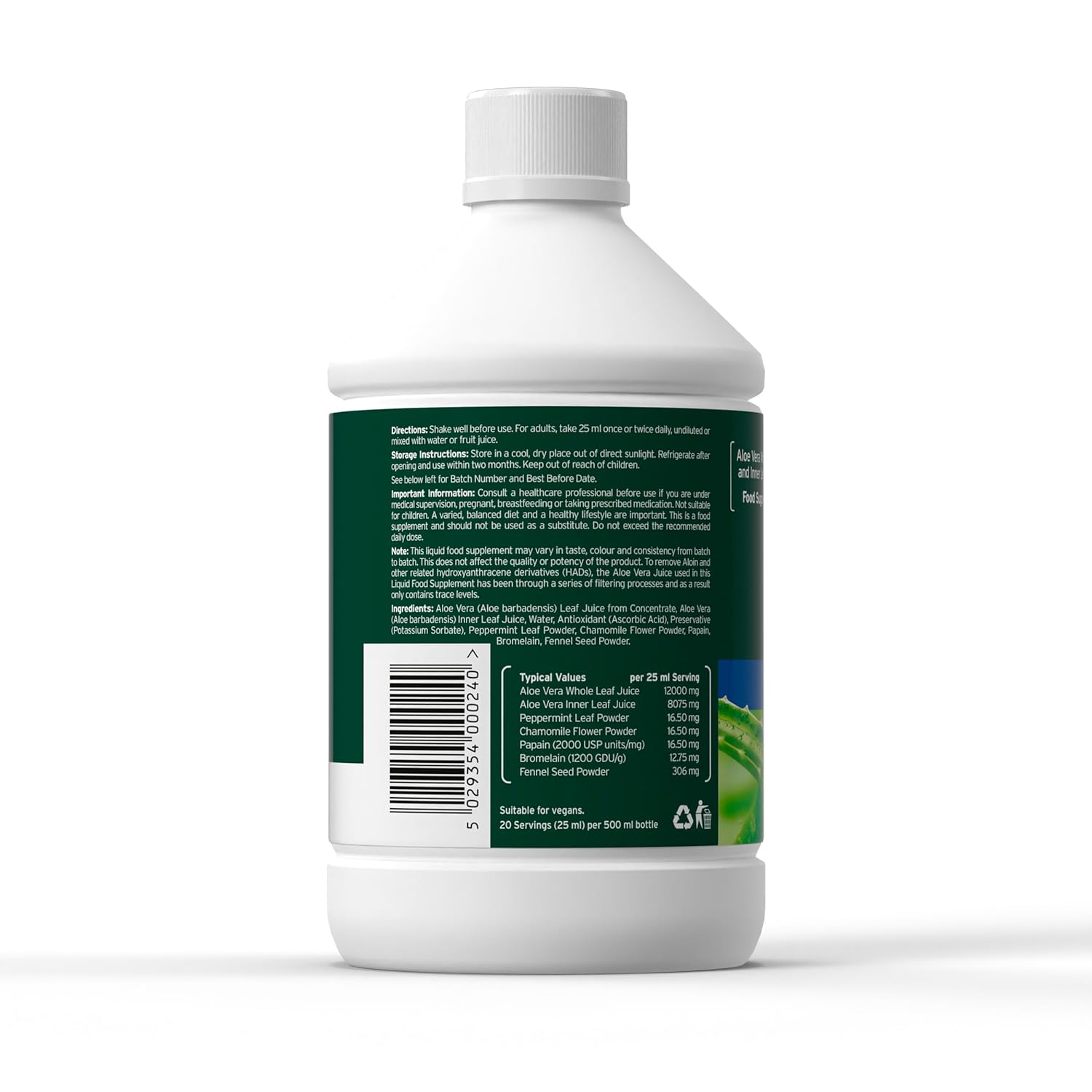 Aloe Vera Peppermint and Chamomile Complex 500ml - Eco Natural Products - Aloe Pura - Liquid Food Supplement