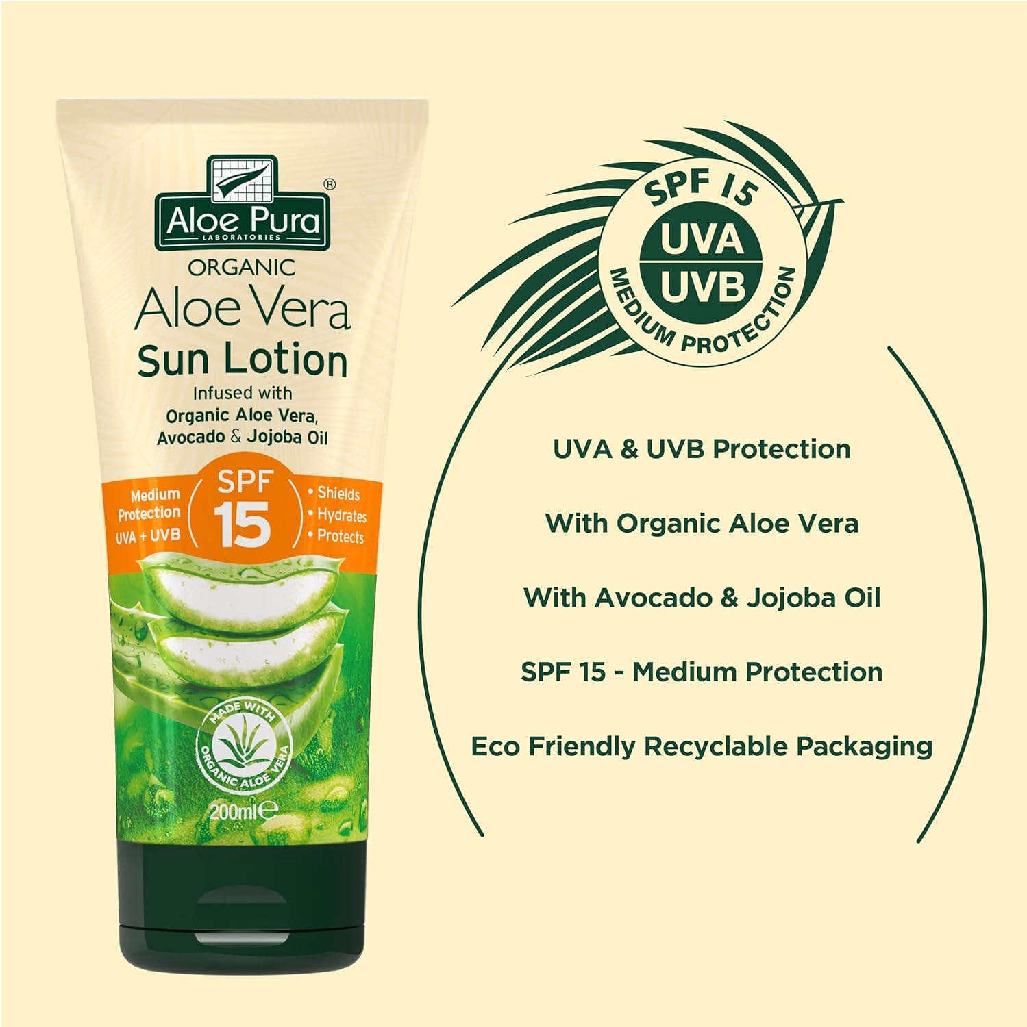 Aloe Vera Sun Lotion SPF15 200ml - Eco Natural Products - Aloe Pura - Sun Lotion