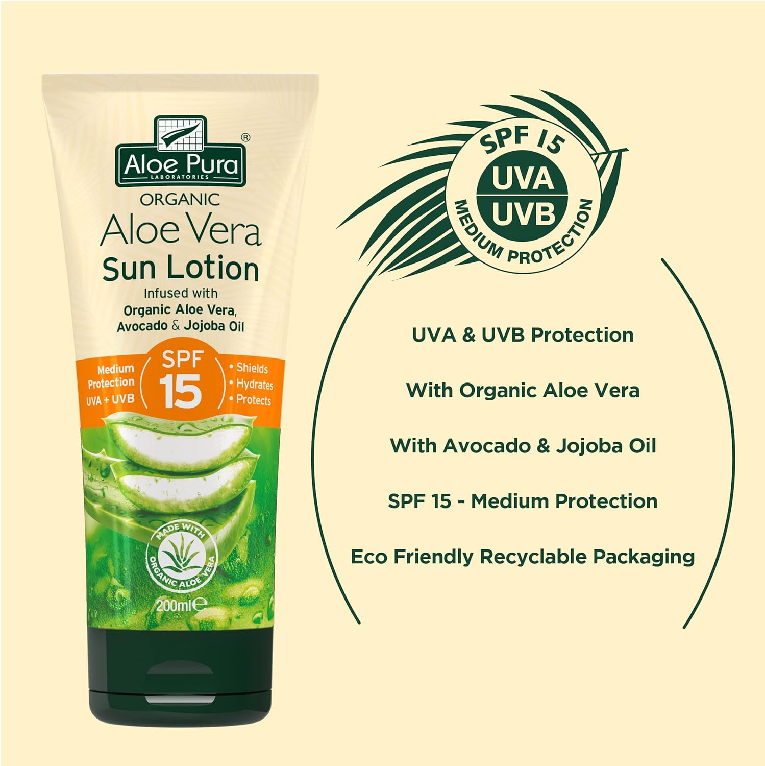 Aloe Vera Sun Lotion SPF15 200ml - Aloe Pura - Sun Lotion - Eco Natural Products