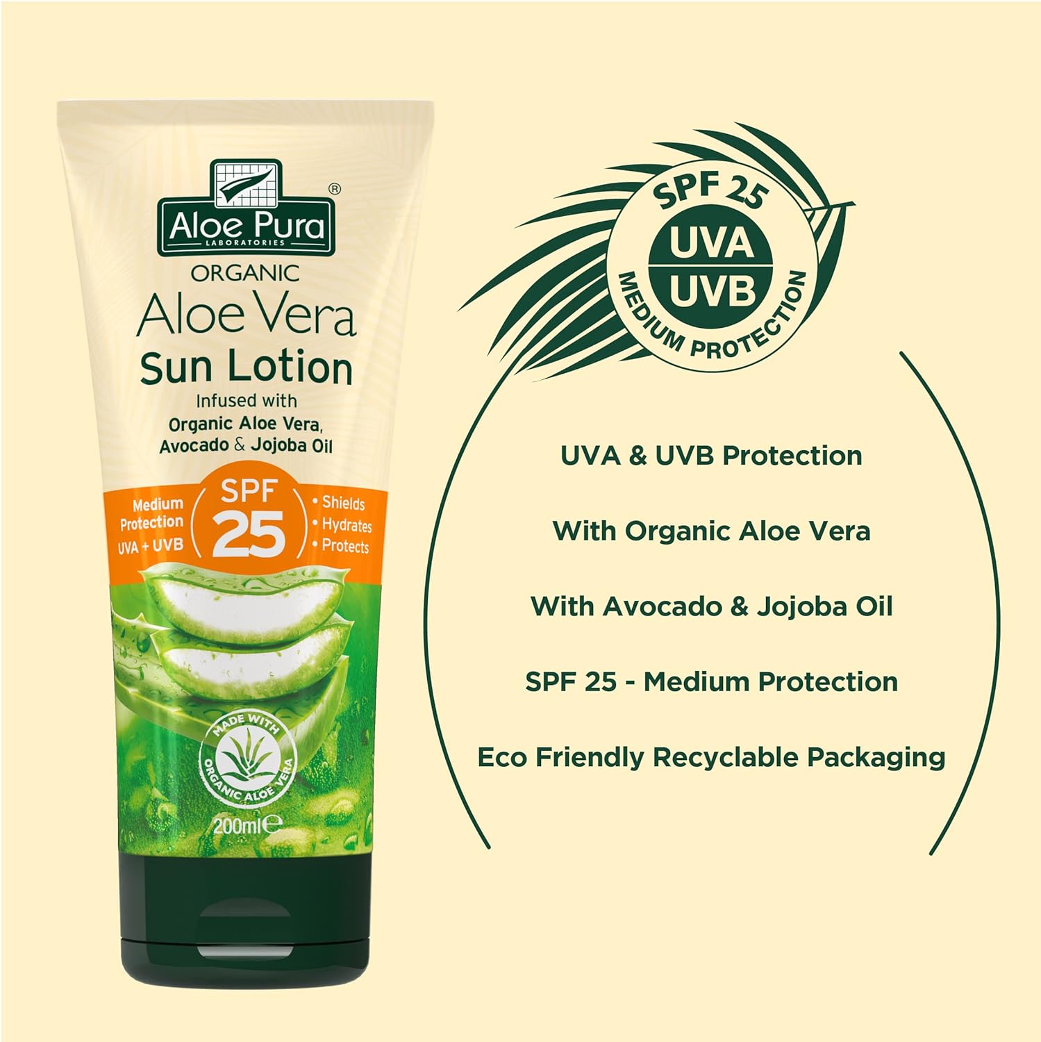 Aloe Vera Sun Lotion SPF25 200ml - Eco Natural Products - Aloe Pura - Sun Lotion