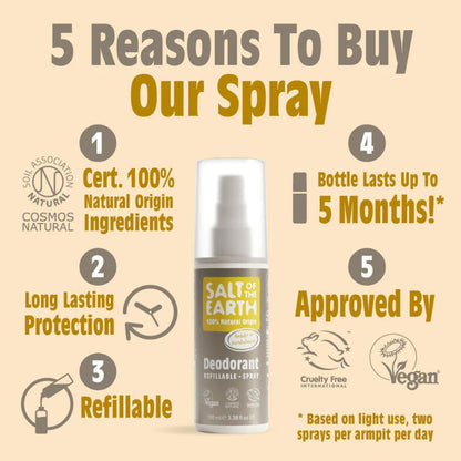 Amber and Sandalwood Deodorant Spray 100g - Salt Of the Earth - Deodorants - Eco Natural Products