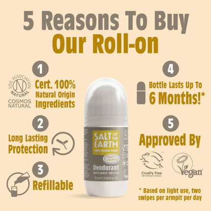 Amber and Sandalwood Refillable Roll - On Deodorant 75ml - Salt Of the Earth - Deodorants - Eco Natural Products