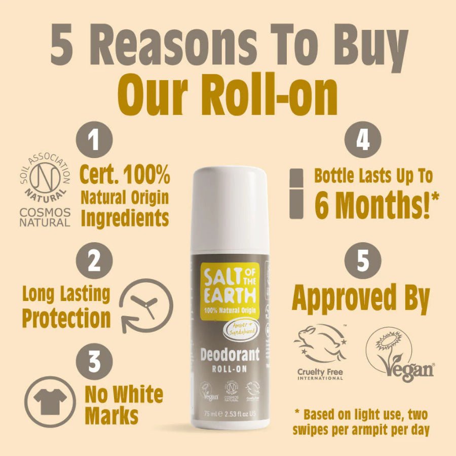 Amber and Sandalwood Roll - On Deodorant 75g - Salt Of the Earth - Deodorants - Eco Natural Products