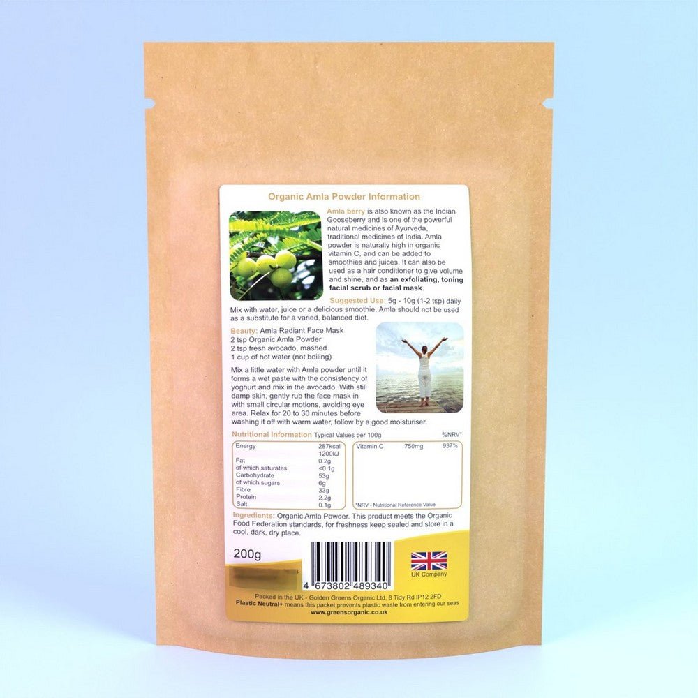 Amla Fruit Powder 200g - Golden Greens Organic - Botanical & Food Supplements - Eco Natural Products