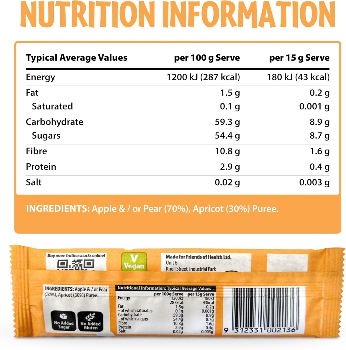 Apple & Apricot Real Fruit Snack 15g - Frutina - Fruit snack - Eco Natural Products