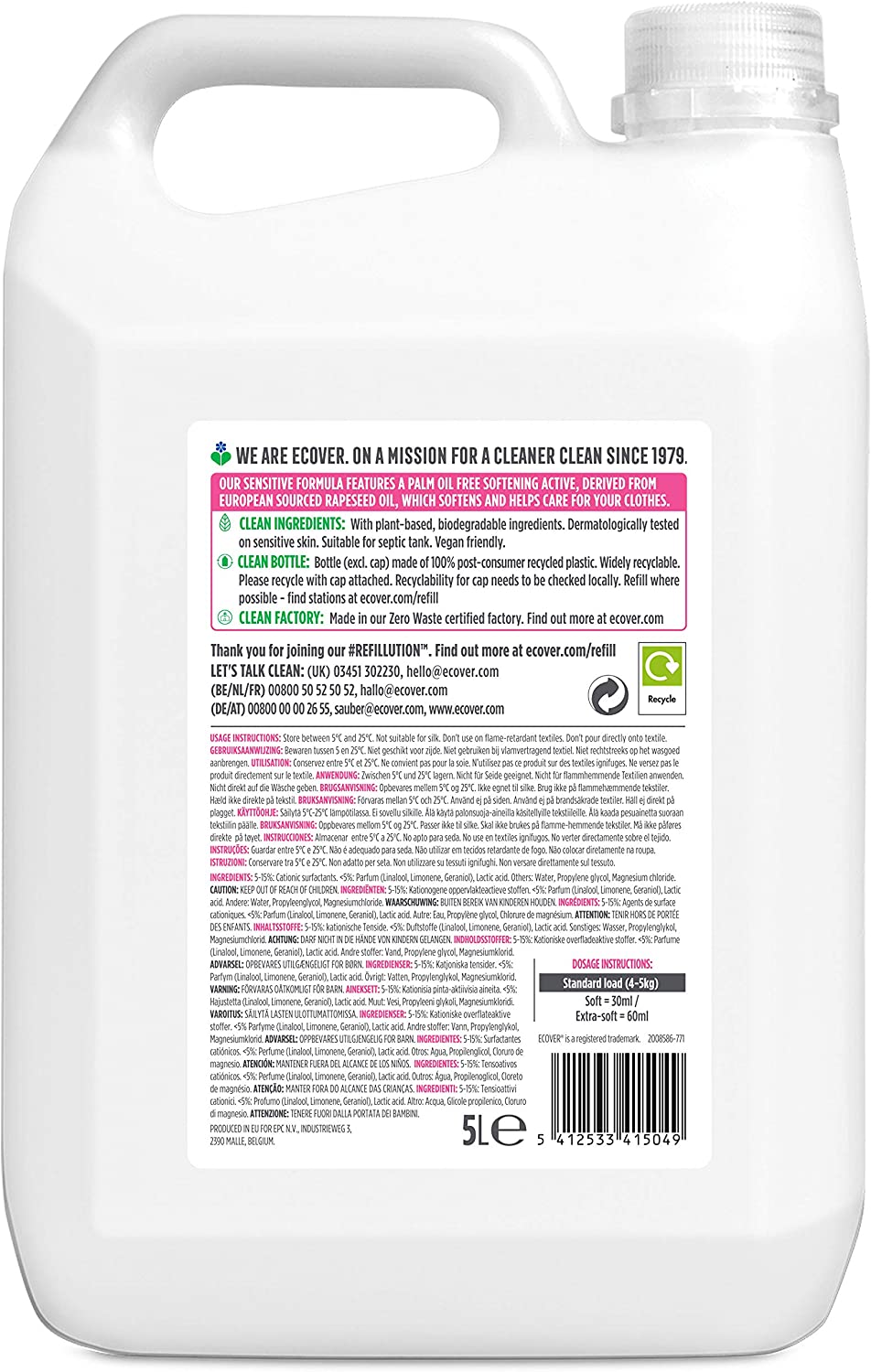 Apple Blossom & Almond Fabric Softener 100washes 5L - Ecover - Fabric Softener - Eco Natural Products