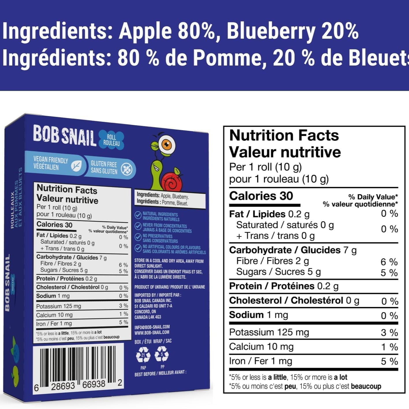 Apple - Blueberry Fruit Rolls 100g - Bob Snail - Fruit Snacks - Eco Natural Products