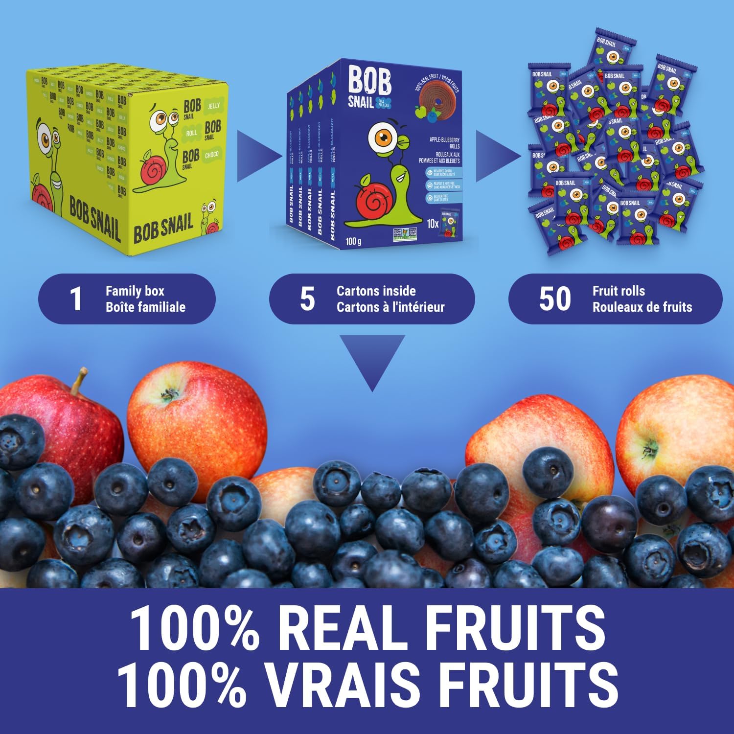 Apple - Blueberry Fruit Rolls 100g - Bob Snail - Fruit Snacks - Eco Natural Products