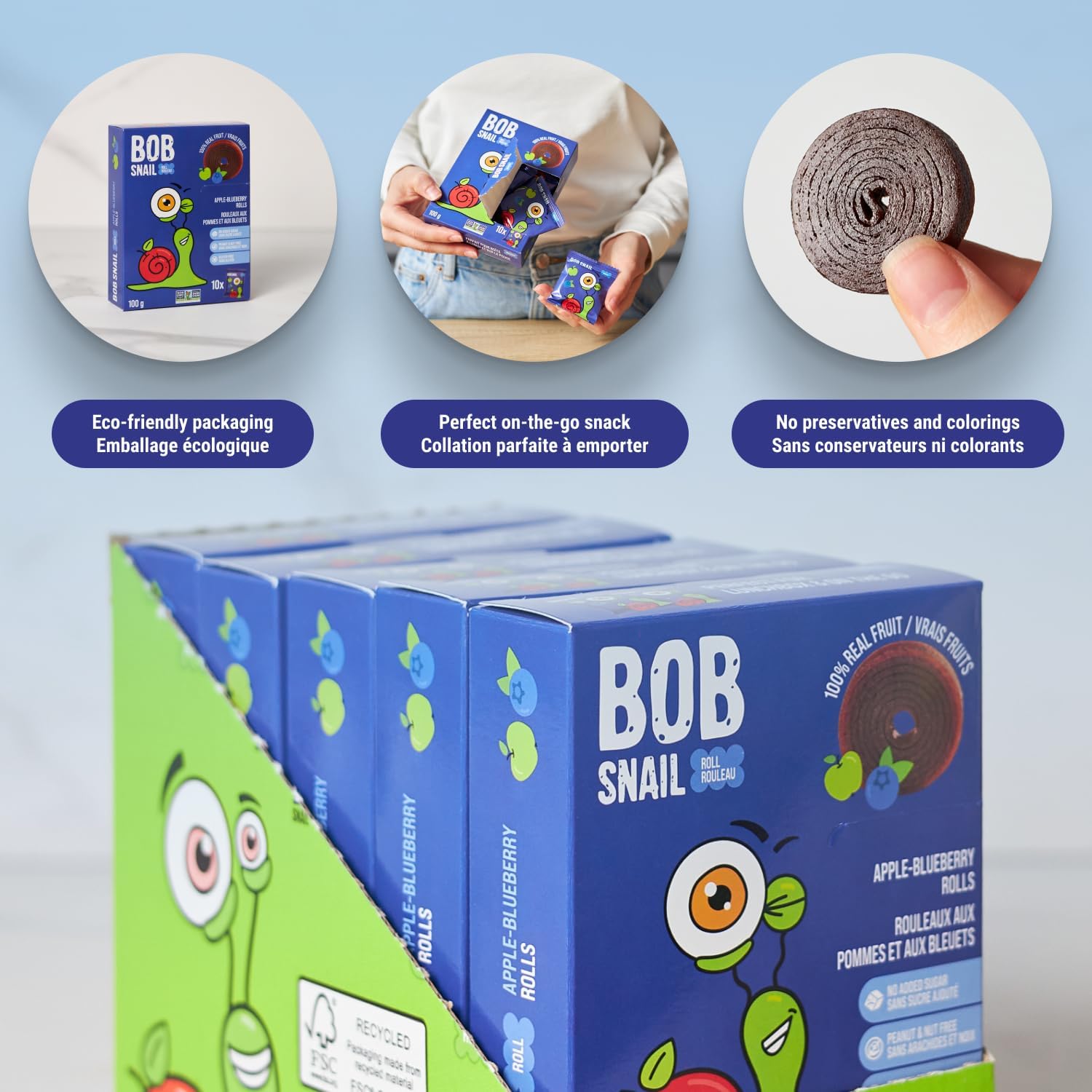 Apple - Blueberry Fruit Rolls 100g - Bob Snail - Fruit Snacks - Eco Natural Products