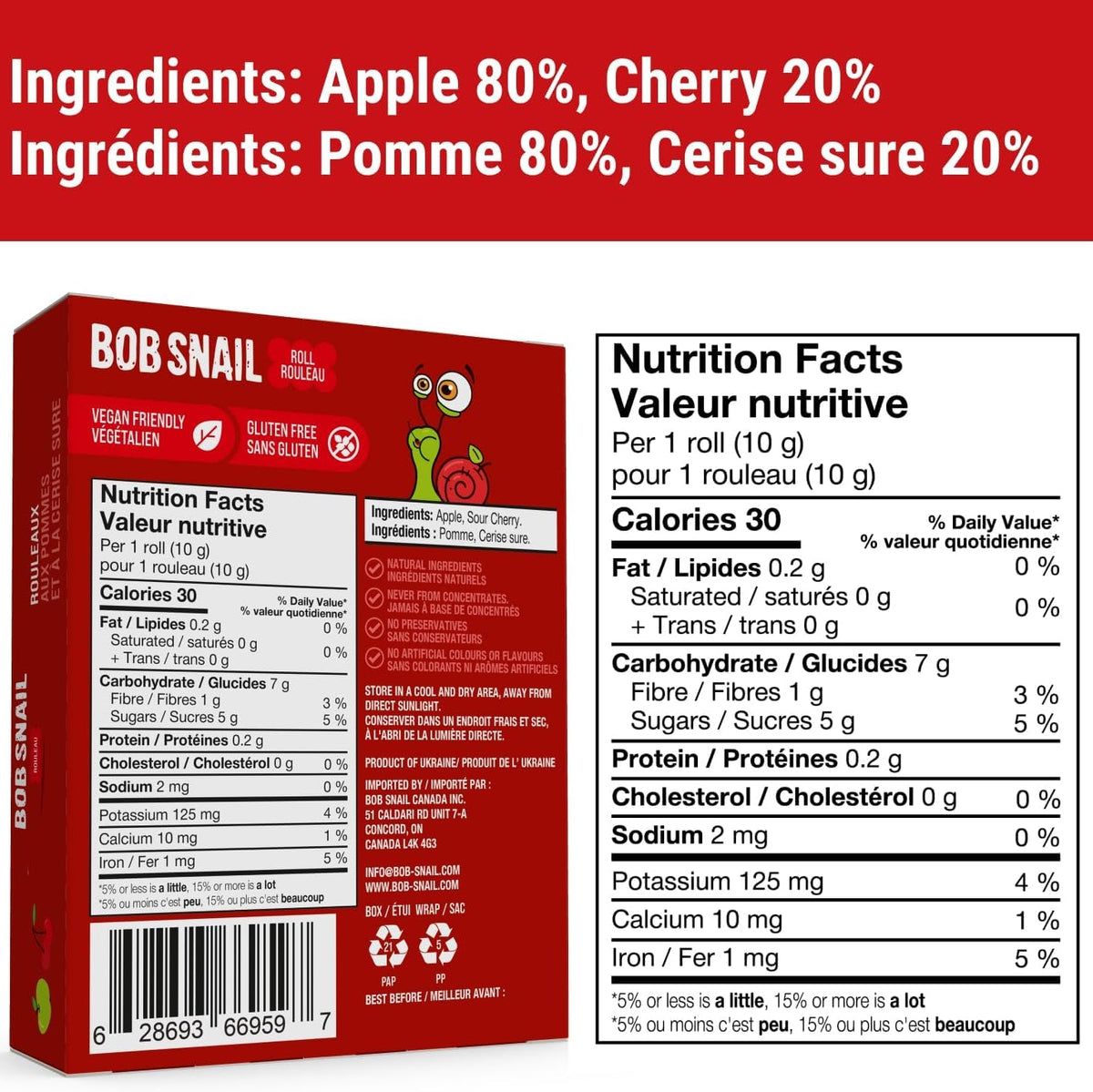 Apple - Cherry Fruit Rolls 100g - Bob Snail - Fruit Snacks - Eco Natural Products