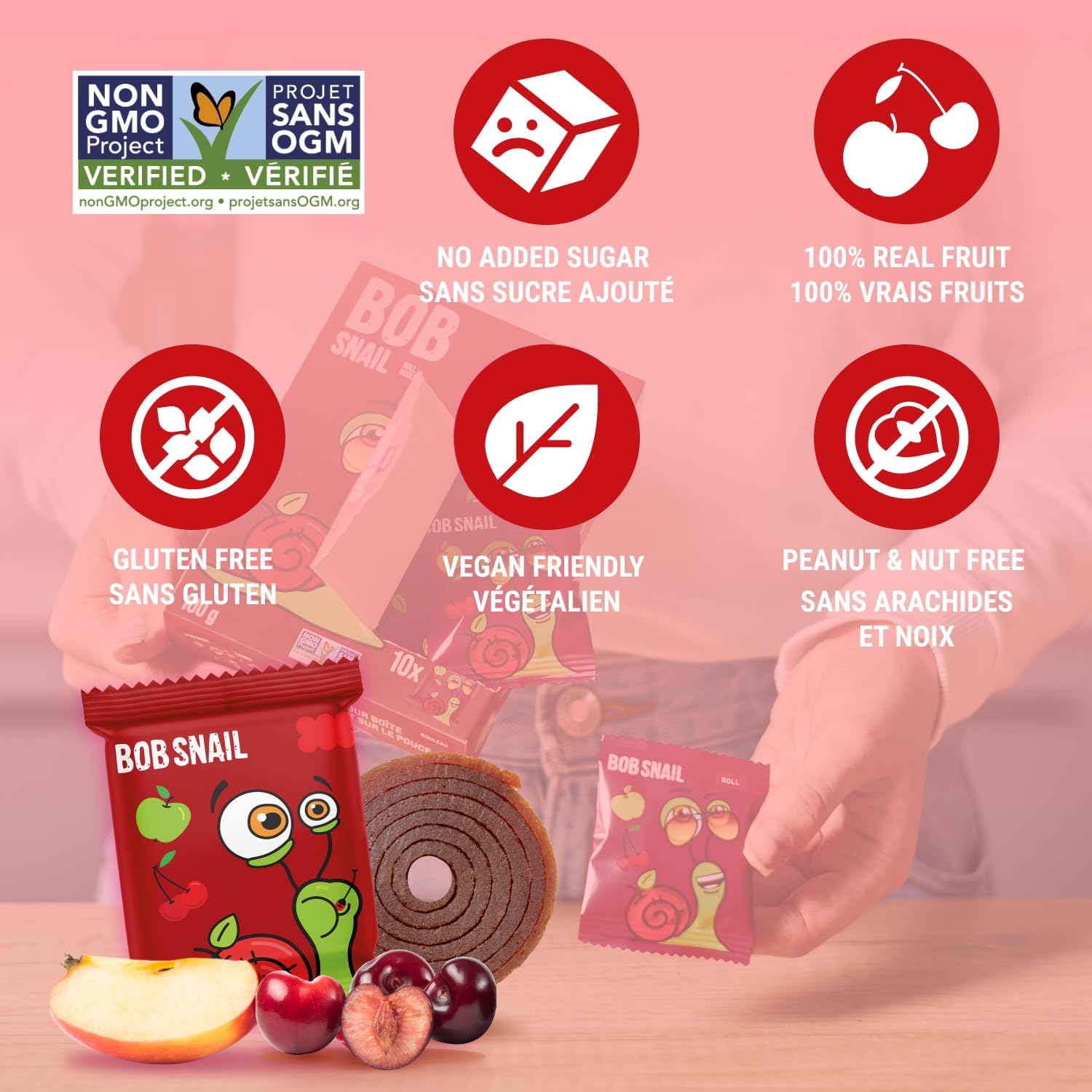 Apple - Cherry Fruit Rolls 100g - Bob Snail - Fruit Snacks - Eco Natural Products