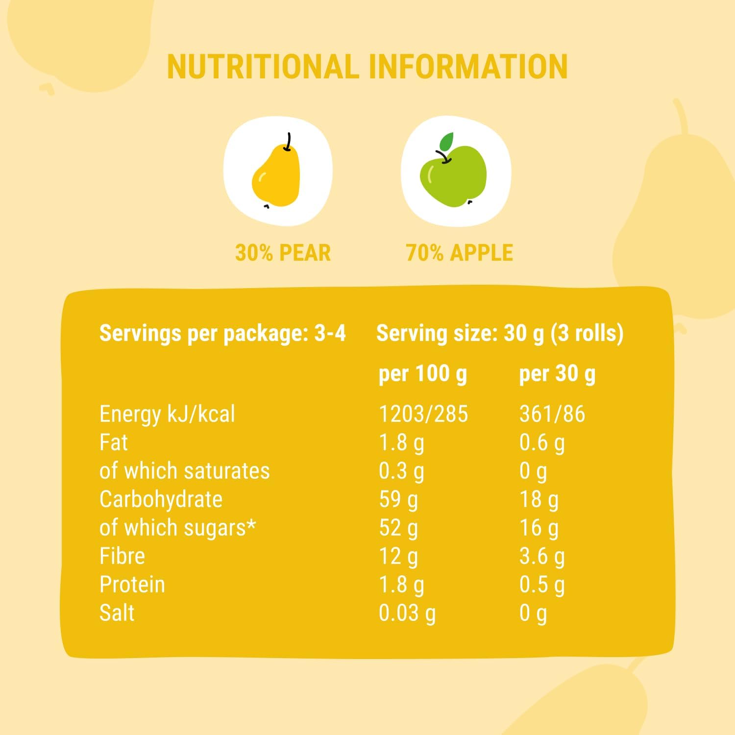 Apple - Pear Fruit Rolls 100g - Bob Snail - Fruit Snacks - Eco Natural Products