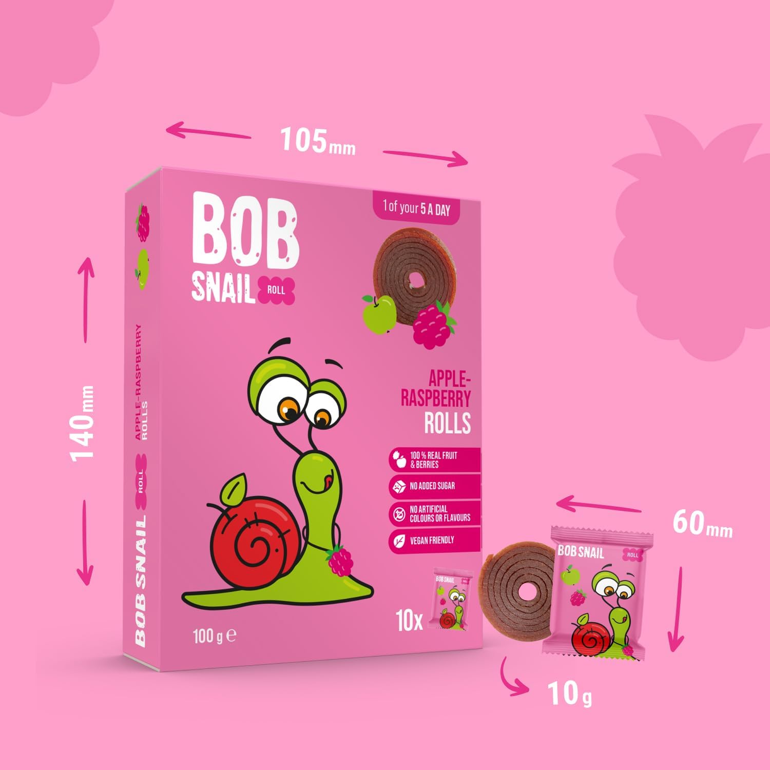 Apple - Raspberry Fruit Rolls 100g - Bob Snail - Fruit Snacks - Eco Natural Products