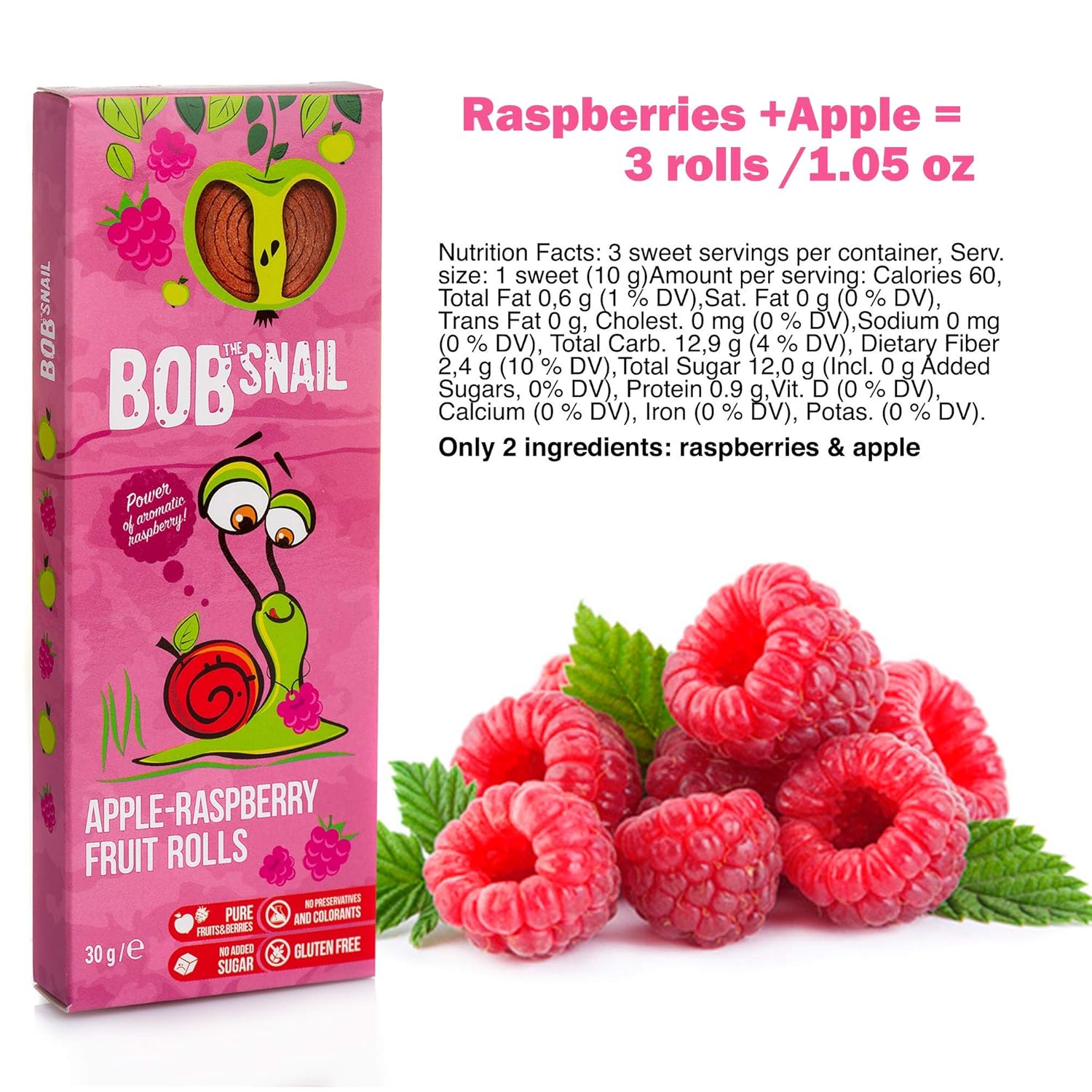 Apple - Raspberry Fruit Rolls 30g - Bob Snail - Fruit Snacks - Eco Natural Products