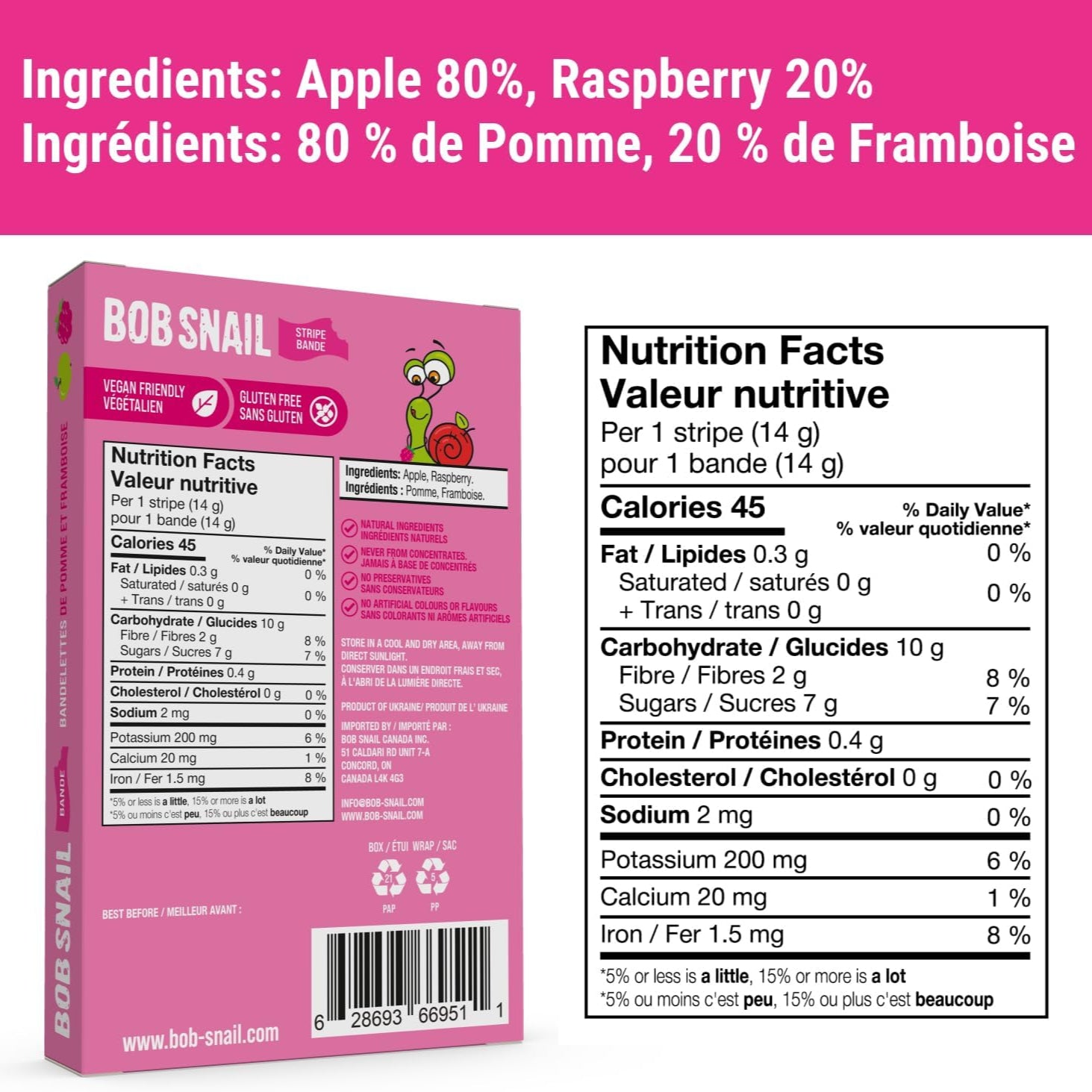 Apple - Raspberry Fruit Stripes 84g - Bob Snail - Fruit Snacks - Eco Natural Products